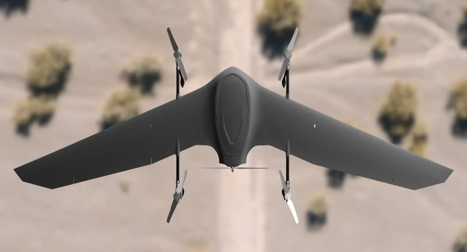 Close-up of the EO/IR gimbal mounted under the Nimbus Recon fuselage